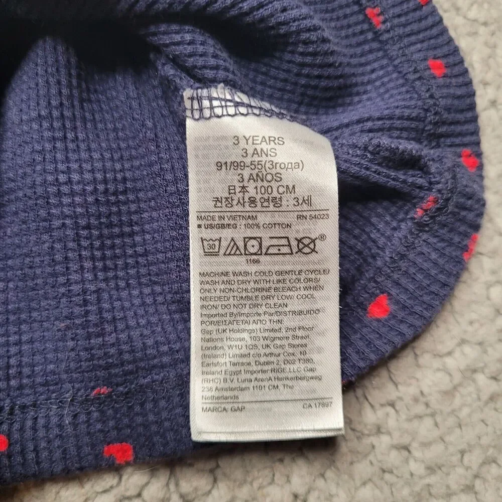 Baby Gap Shirt Girls Toddlers 3 Years Blue Red Hearts Waffle Knit Peplum Ruffles